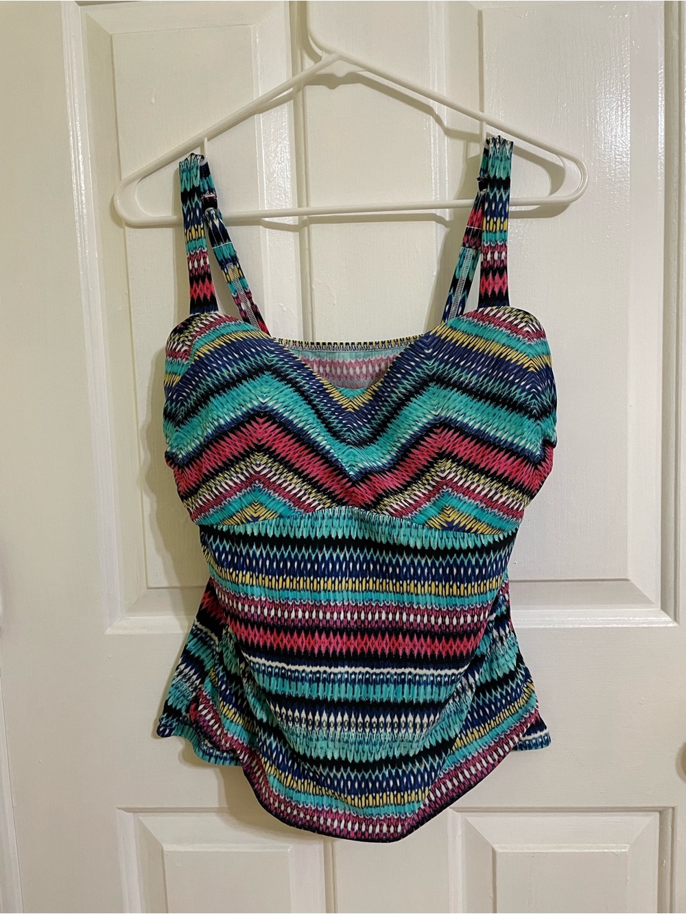 Gottex Chevron Tankini Top in Turquoise, Pink & Navy